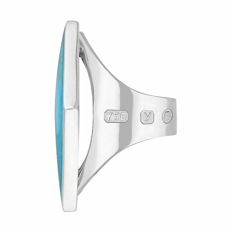 18ct White Gold Turquoise King's Coronation Hallmark Large Rhombus Ring D