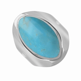 18ct White Gold Turquoise King's Coronation Hallmark Medium Oval Ring D