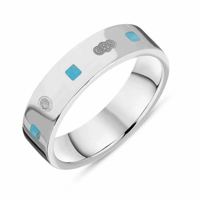 18ct White Gold Turquoise King's Coronation Hallmark Princess Cut 5mm Ring D