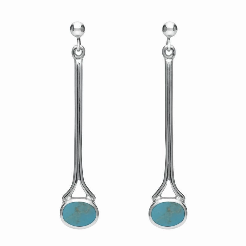 18ct White Gold Turquoise Long Drop Earrings