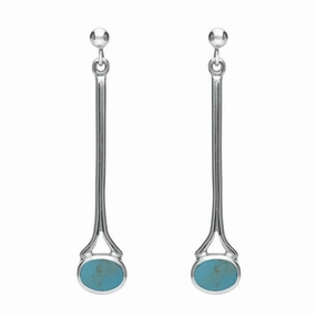18ct White Gold Turquoise Long Drop Earrings