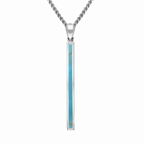 18ct White Gold Turquoise Long Slim Oblong Necklace