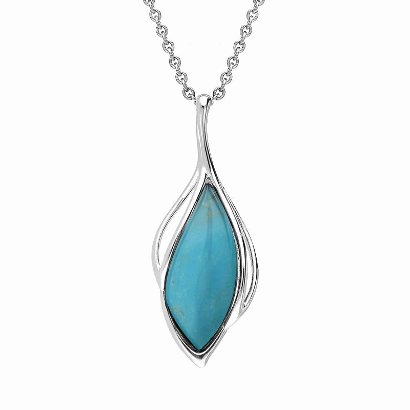 18ct White Gold Turquoise Open Marquise Shaped Necklace