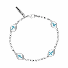 18ct White Gold Turquoise Oval Cross Detail Four Stone Bracelet
