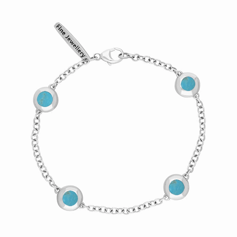 18ct White Gold Turquoise Oval Heart Detail Four Stone Bracelet