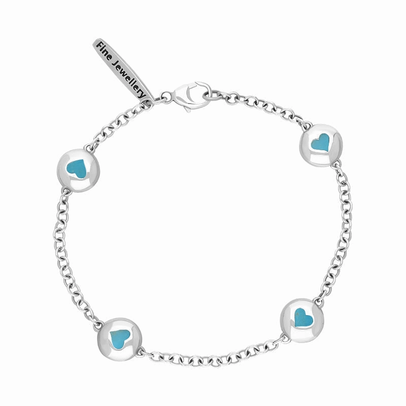 18ct White Gold Turquoise Oval Heart Detail Four Stone Bracelet