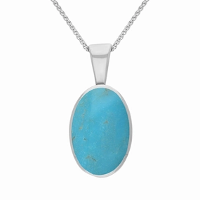 18ct White Gold Turquoise Oval Necklace