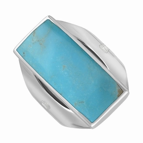 18ct White Gold Turquoise Queen's Jubilee Hallmark Medium Oblong Ring D