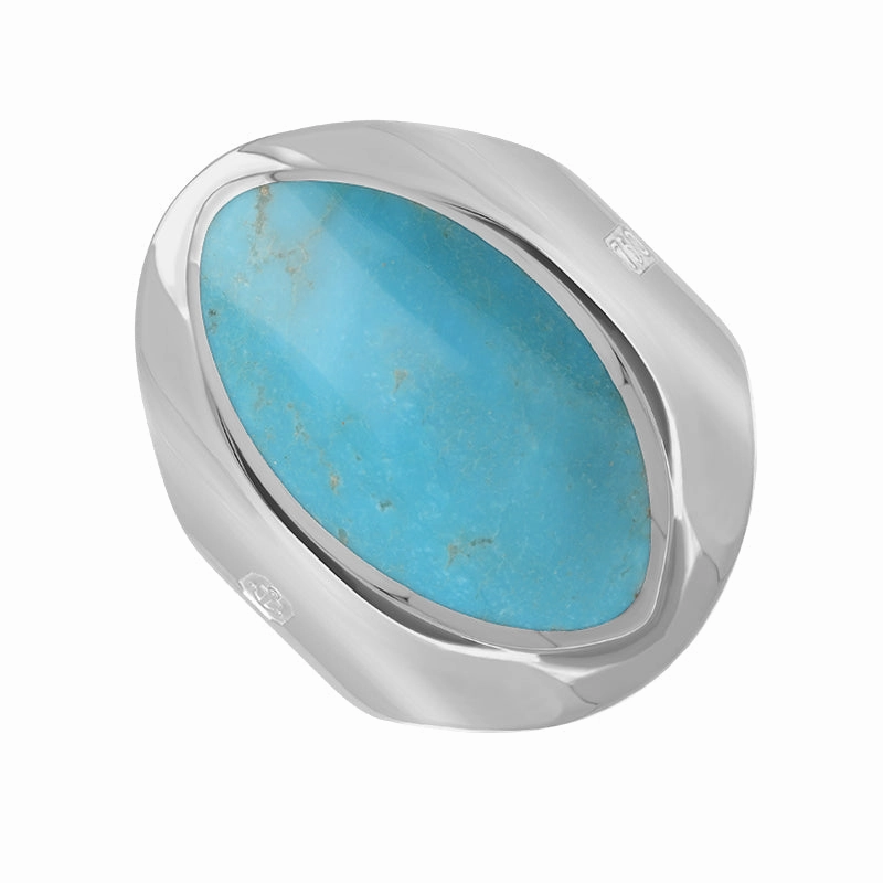 18ct White Gold Turquoise Queen's Jubilee Hallmark Medium Oval Ring D