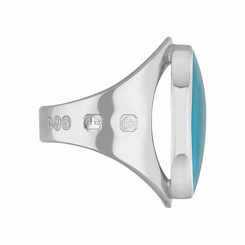 18ct White Gold Turquoise Queen's Jubilee Hallmark Medium Oval Ring D