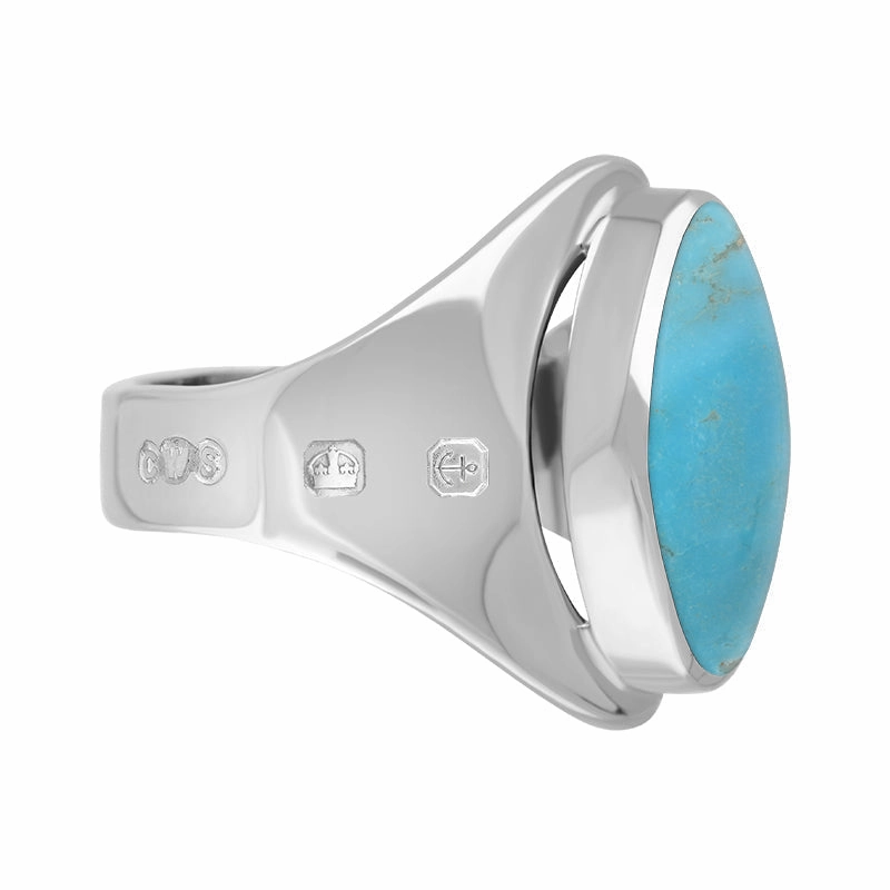 18ct White Gold Turquoise Queen's Jubilee Hallmark Small Oval Ring D