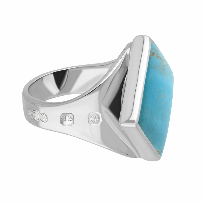 18ct White Gold Turquoise Queen's Jubilee Hallmark Small Rhombus Ring D