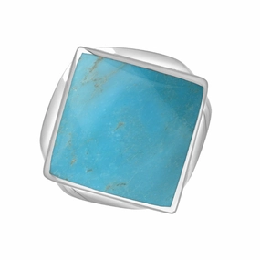 18ct White Gold Turquoise Queen's Jubilee Hallmark Small Rhombus Ring D