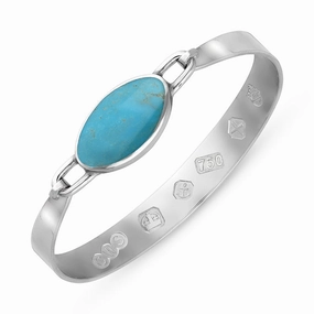 18ct White Gold Turquoise Queen's Jubilee Hallmark Wide Oval Bangle D