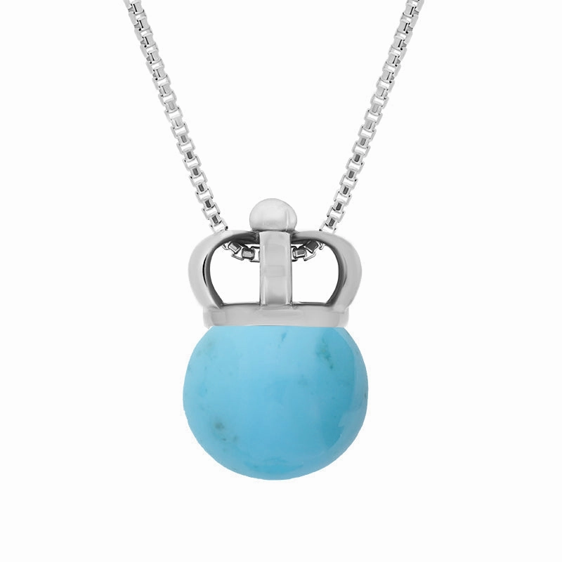18ct White Gold Turquoise Royal Crown 11mm Bead Pendant