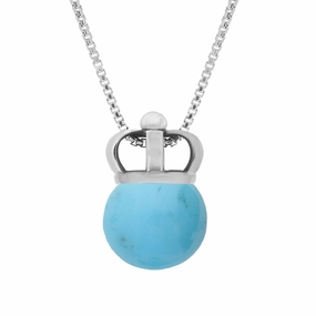 18ct White Gold Turquoise Royal Crown 11mm Bead Pendant