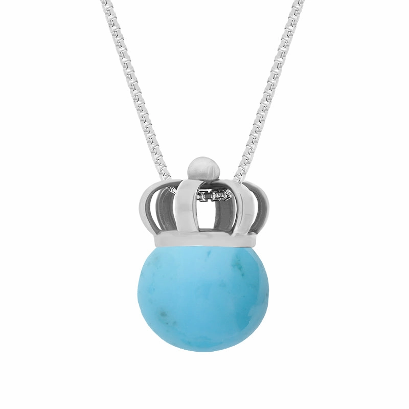 18ct White Gold Turquoise Royal Crown 11mm Bead Pendant