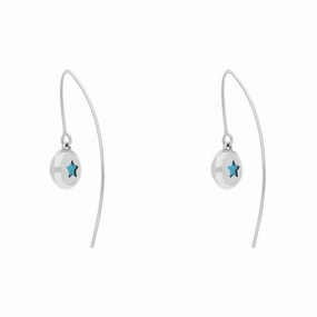 18ct White Gold Turquoise Star Disc Drop Earrings