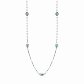 18ct White Gold Turquoise Star Link Disc Chain Necklace
