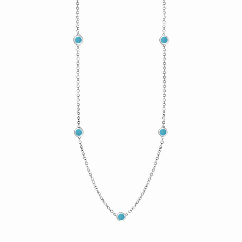 18ct White Gold Turquoise Star Link Disc Chain Necklace