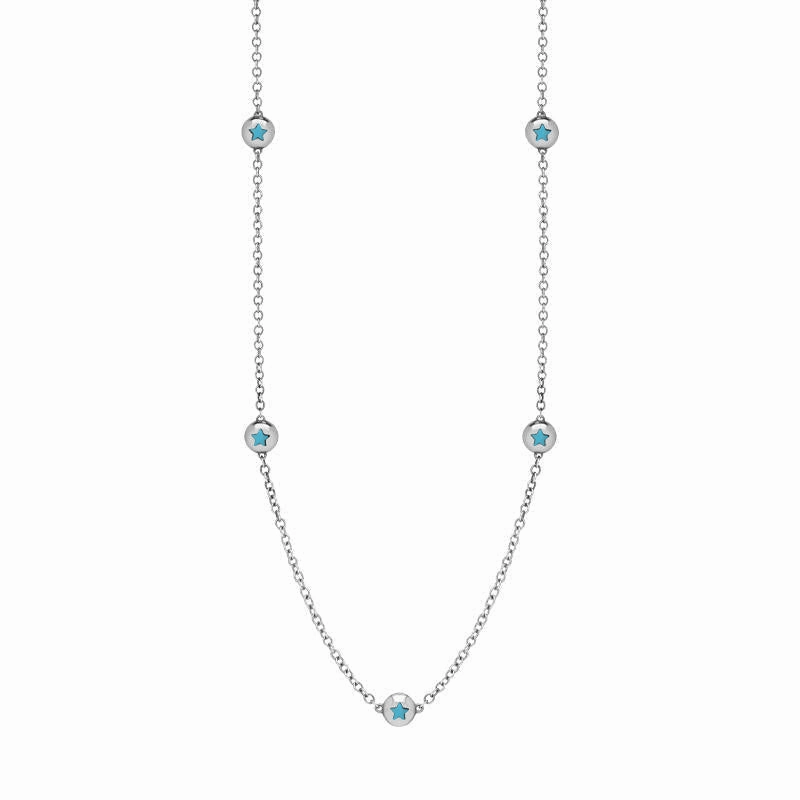 18ct White Gold Turquoise Star Link Disc Chain Necklace