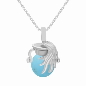 18ct White Gold Turquoise Zodiac Aquarius 8mm Bead Pendant