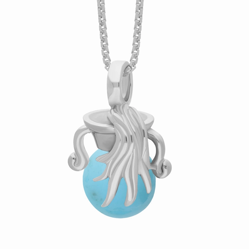 18ct White Gold Turquoise Zodiac Aquarius 8mm Bead Pendant