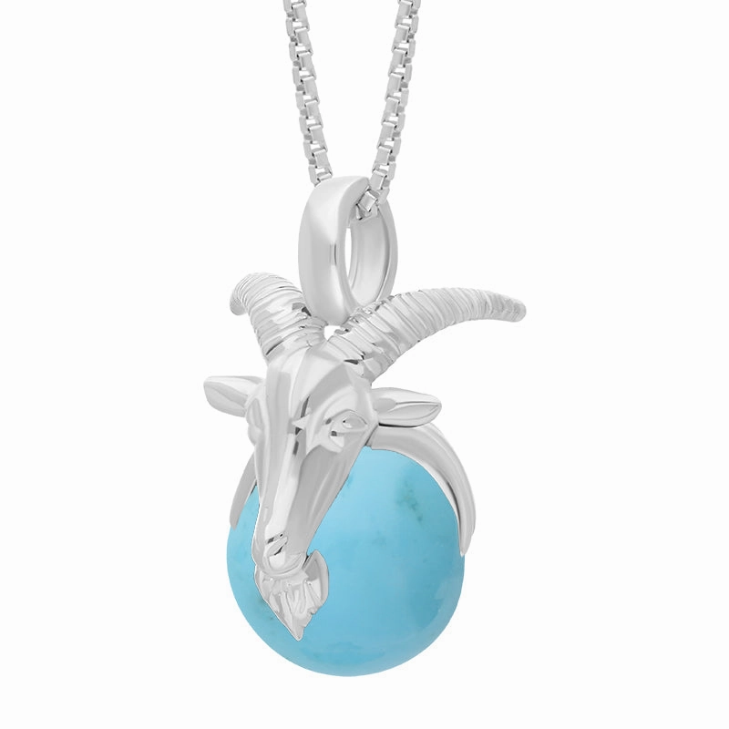 18ct White Gold Turquoise Zodiac Capricorn 9mm Bead Pendant