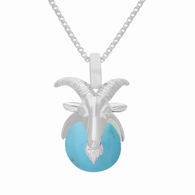 18ct White Gold Turquoise Zodiac Capricorn 9mm Bead Pendant