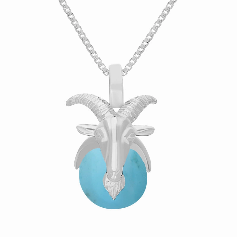 18ct White Gold Turquoise Zodiac Capricorn 9mm Bead Pendant