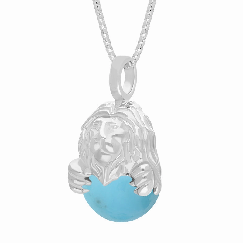 18ct White Gold Turquoise Zodiac Leo 10mm Bead Pendant