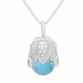 18ct White Gold Turquoise Zodiac Leo 10mm Bead Pendant
