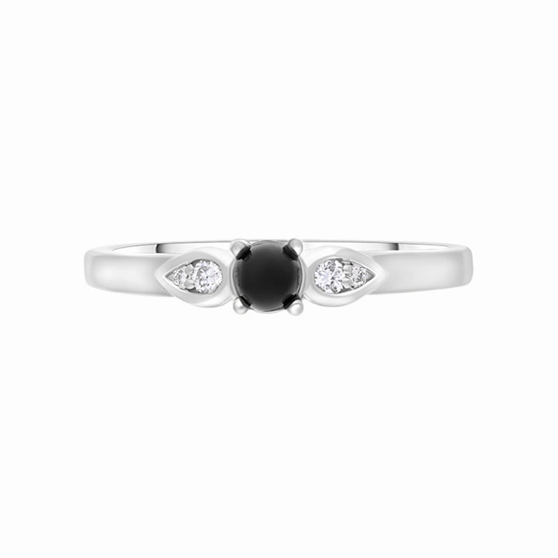18ct White Gold Whitby Jet 0.07ct Diamond Pear Shoulder Ring