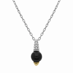 18ct White Gold Whitby Jet 0.08ct Diamond Round Pave Top Necklace D