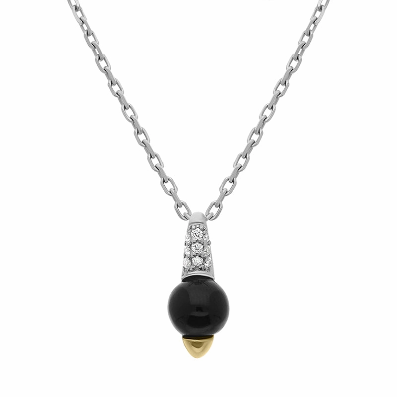 18ct White Gold Whitby Jet 0.08ct Diamond Round Pave Top Necklace D