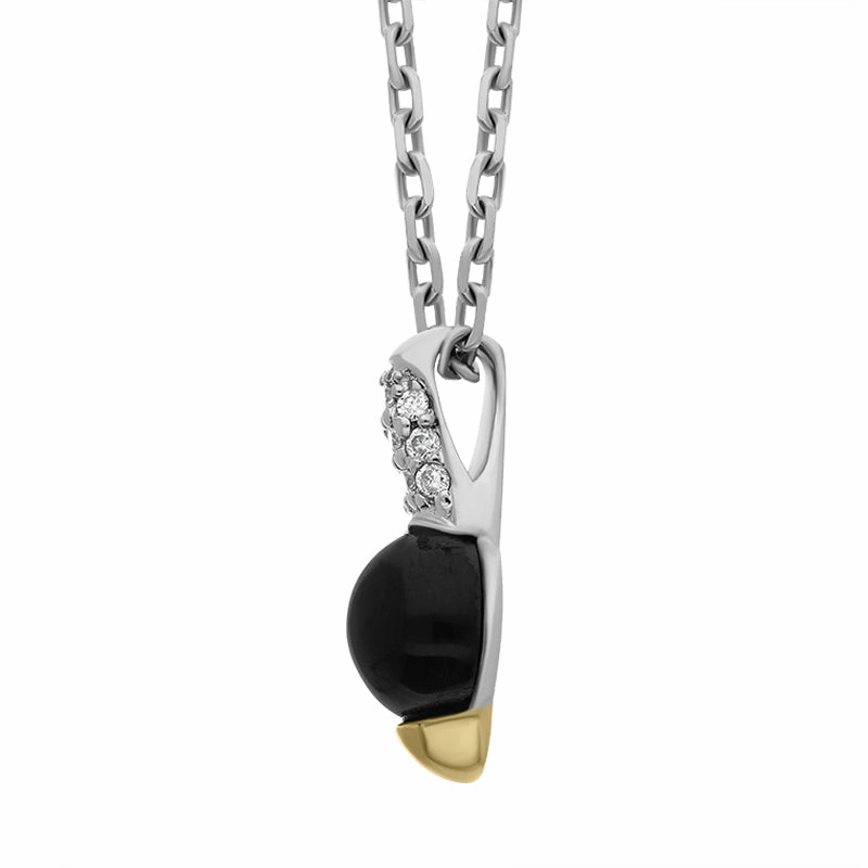 18ct White Gold Whitby Jet 0.08ct Diamond Round Pave Top Necklace D