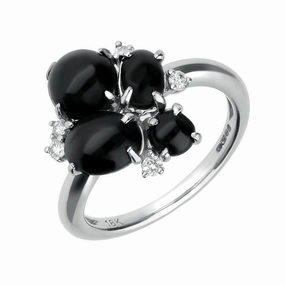 18ct White Gold Whitby Jet 0.09ct Diamond 4 Stone Cluster Ring