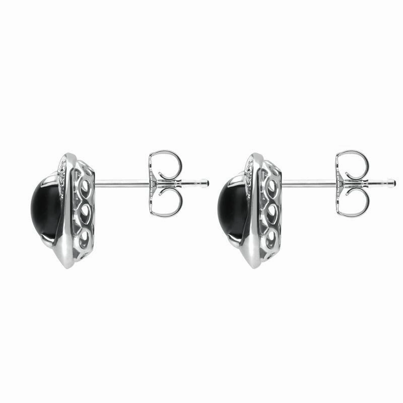 18ct White Gold Whitby Jet 0.11ct Diamond Cushion Stud Earrings D