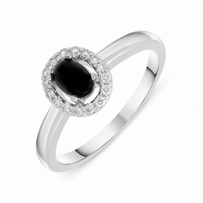 18ct White Gold Whitby Jet 0.12ct Diamond Cluster Ring