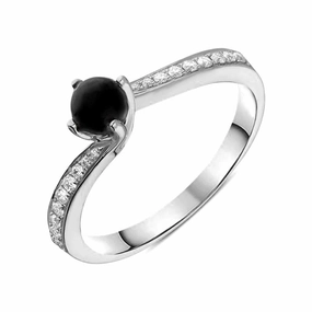 18ct White Gold Whitby Jet 0.12ct Diamond Tapered Twist Ring