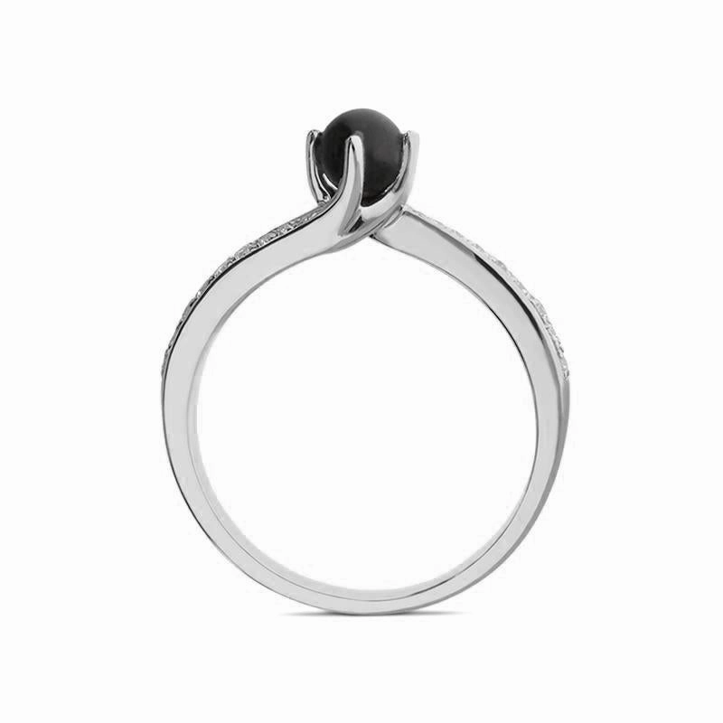 18ct White Gold Whitby Jet 0.12ct Diamond Tapered Twist Ring