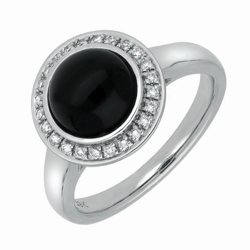 18ct White Gold Whitby Jet 0.13ct Diamond Round Centred Edge Ring