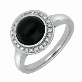 18ct White Gold Whitby Jet 0.13ct Diamond Round Centred Edge Ring