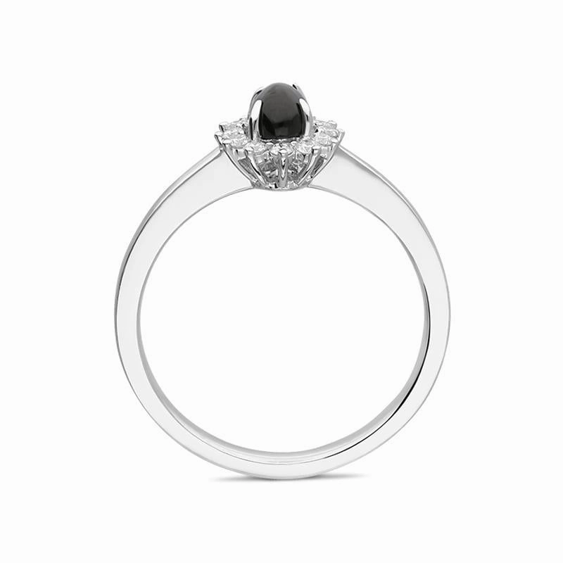 18ct White Gold Whitby Jet 0.14ct Diamond Oval Flower Ring