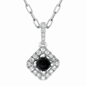 18ct White Gold Whitby Jet 0.15ct Diamond Set Rhombus Necklace