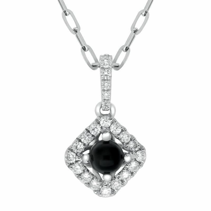 18ct White Gold Whitby Jet 0.15ct Diamond Set Rhombus Necklace