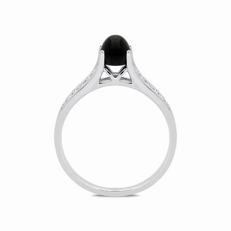 18ct White Gold Whitby Jet 0.15ct Diamond Shoulders Ring
