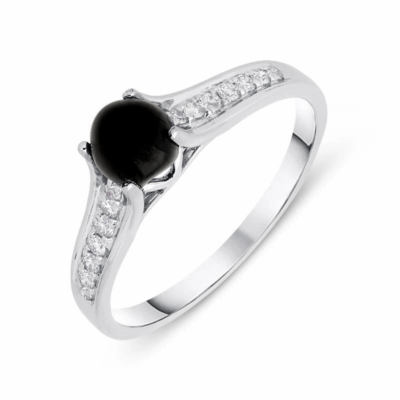 18ct White Gold Whitby Jet 0.15ct Diamond Shoulders Ring