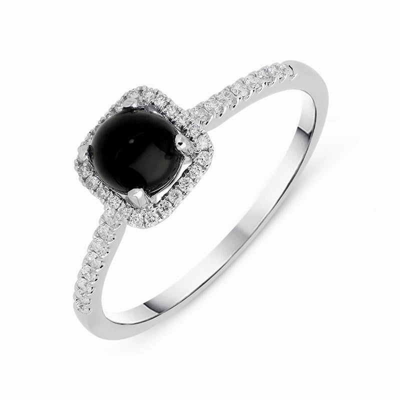 18ct White Gold Whitby Jet 0.16ct Diamond Square Cluster Ring