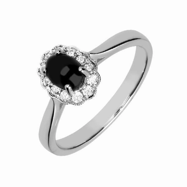18ct White Gold Whitby Jet 0.19ct Diamond Oval Ring